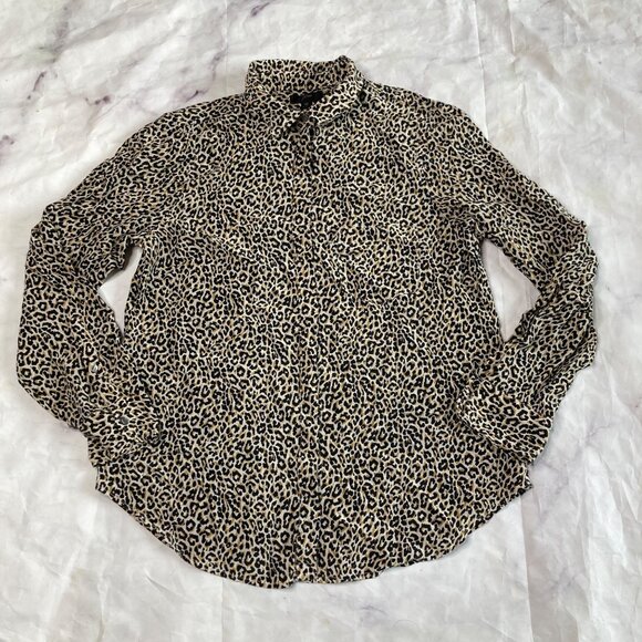 J Crew Cheetah Print Silk Button Up Shirt Womens Size 10 Top L/S - Picture 1 of 5